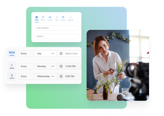 A webinar marketing interface displaying 'Session Urgency' features, including session-based scarcity windows and a scheduling UI for real event deadlines.